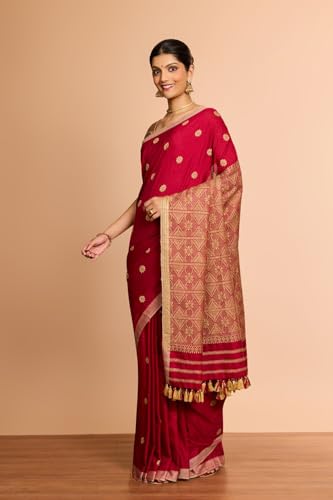 Taneira Women Light Red Assam Woven Pure Eri Saree With Unstitched Blouse Piece (SAPH01AC0019-Light Red)