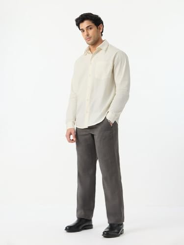 The Souled Store: Ivory White Men and Boys Long Sleeve Spread Collar Off White Solid Relaxed Fit Lightweight Easy to Style Everyday Office Wear Casual Cotton Shirt