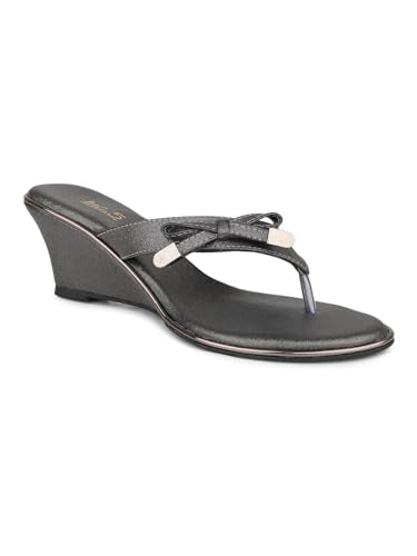 Inc.5 Women Pewter Embellished Open Toe Wedges With Bows
