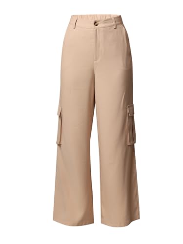 ONLY Women Solid Wide Leg Casual Beige Pants