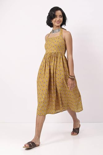 Biba Nxt Women Yellow Cotton Printed Straight Dress_32