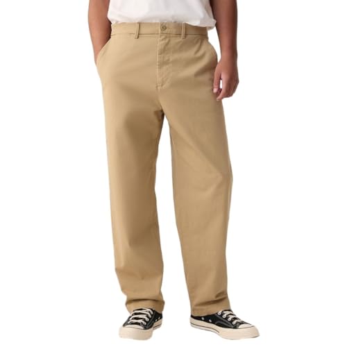 GAP Men Regular Fit Flat-Front Trousers, Khaki, 36/32