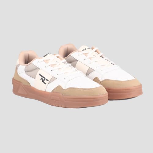 Red Chief Men’s Sneaker | Beige-White Lace-Up Low Ankle Athletic Shoe with Breathable Mesh & PU (C6019)