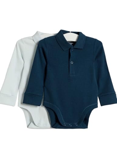 Marks & Spencer 2pk Pure Cotton Long Sleeve Polo Bodysuits (0-3Yrs)