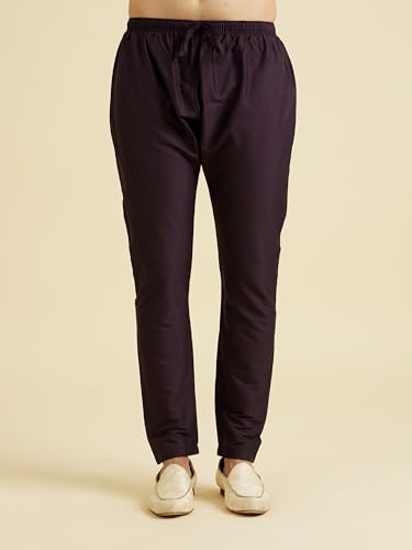 Manyavar Men's Viscose Blend Embellished Classic Kurta Pyjama Set (Purple,M)