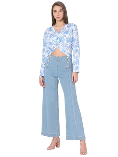 VERO MODA Women's Floral Regular Fit T-Shirt (Cloud Dancer) - SaumyasStore