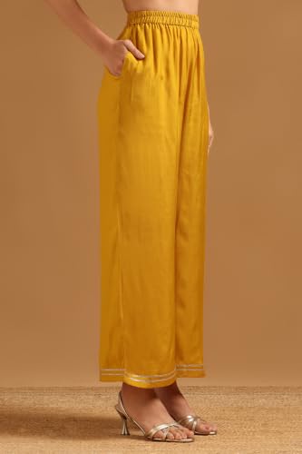 Soch Womens Mustard Dola Silk Botanical Printed Salwar Suit With Beads And Stones
