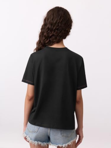 The Souled Store Lotso: So Grumpy Women and Girls Short Sleeves Round Neck Black Embroidered Cotton Relaxed Fit Lightweight Everyday Comfortable T-Shirts