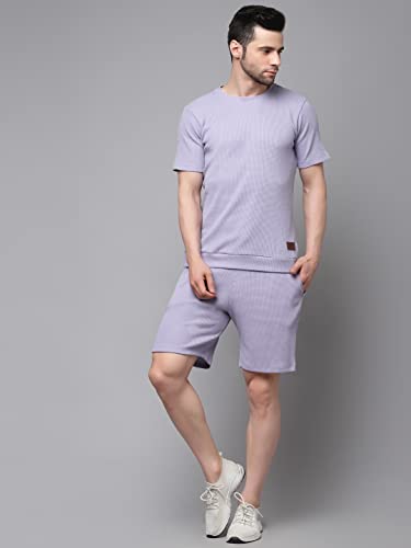 Rigo Waffle Knit Self Textured Co-ord Set for Men | Night Suit Set | Lounge-wear Nightdress Pajama Set | Beach, Vacation Wear Light Purple