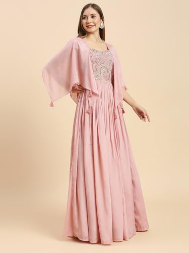 madhuram textiles Women's Chinon Gown for Women Ethnic with Embroidery Work Long Maxi Gown(M-2456) (in, Alpha, XL, Regular, Pink)