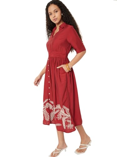 Max Kalki x Max Embroidered Midi Dress (Red_XS)