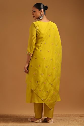 Soch Womens Light Green Mul Chanderi Geometric Salwar Suit With Machine Embroidery and Bead Details