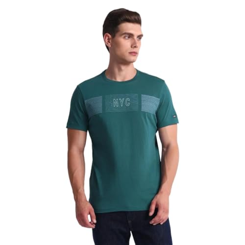 Arrow Brand Print Cotton T-Shirt (ASAEOTS5104_Green_M)