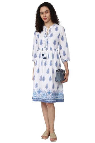 Van Heusen Women's Cotton A-Line Knee-Length Dress (VWDRNRGFQ34357_White