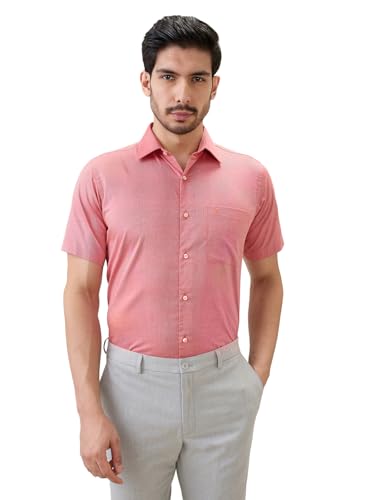 Raymond Men Regular Fit Solid Chambray Pattern Pure Cotton Semi Cutaway Collar Half Sleeve Formal Shirt