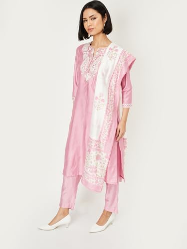 Max Women's Polyester Blend Kurta Set (CTKST54001_Pink