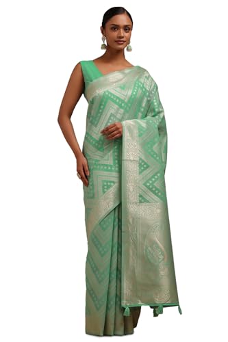 Soch Womens Light Green Linen Woven Design Saree