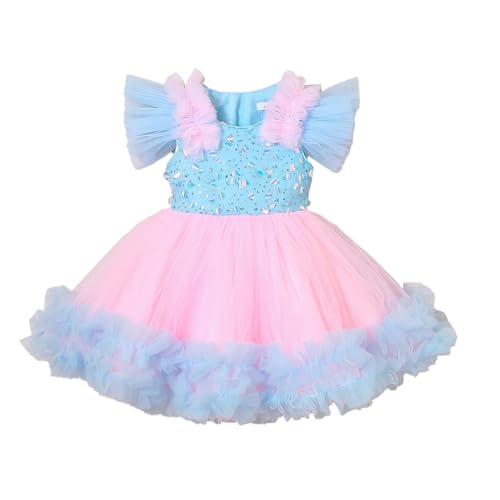 Hopscotch Girls Pink Short Sleeves Sequined Ruffle Party Dress for Age (12-18 Months)