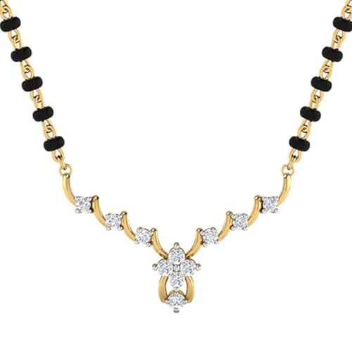 DISHIS 14K Yellow Gold Diamond Tanmaniya Mangalsutra Pendant for Women