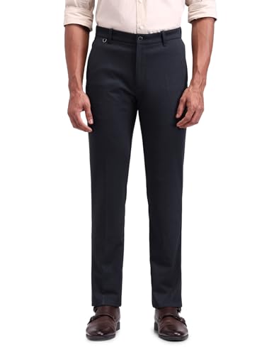 Arrow New York Men's Blue Self-Design Mid Rise Polyester Button Slim Fit Flat Front Slant Pocket Trousers (ANAITR2272_Blue_40)