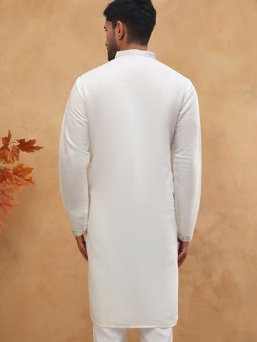 Jompers Silk Blend Embroidered Kurta (White, S)