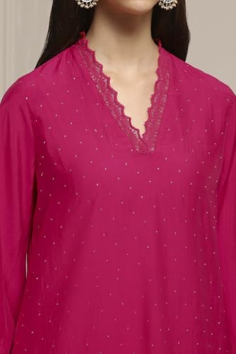 Biba Women Red Viscose Blend Straight Kurta Set_46