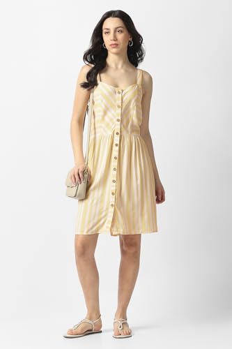Van Heusen Women's Polyester Modern Above The Knee Dress (VWSFFRGFN88416_Yellow