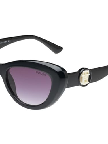 Tommy Hilfiger Sunglasses | Purple Lens | Black Frame | Full Rim Cateye Shape Branded Latest and Stylish Non Polarized Eyewear | 100% UV Protection | Women Sunglasses| Size Medium | TH 1591 C5