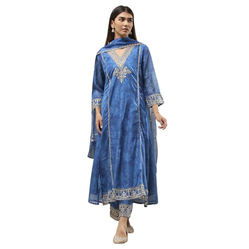 Biba Women's Polyester Kurta Set (SKDFST30509SS25BLU_Blue