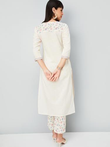 Max Women Floral Print Straight Kurta Set (Off White_XL)