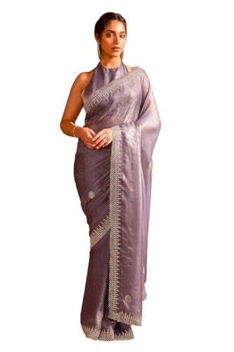 Soch Womens Blue Georgette Floral Print Saree With Stone Work
