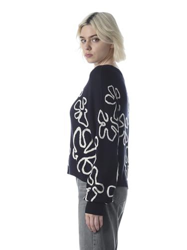 ONLY Women's Self Design Regular Fit Navy Blue Sweater