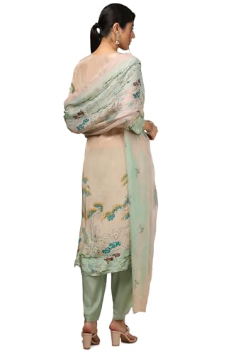 Soch Women Beige Crepe Ethnic Motifs Suit Set with Cutdana