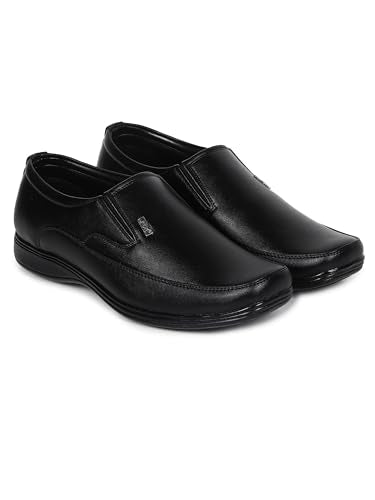 HIKBI Men's Leather Formal Slip-on | Slip-Resistant Office Wear Work Shoes_Black_9