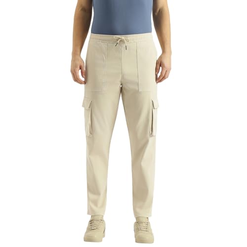 United Colors of Benetton Relaxed Fit Solid Mid Rise Cargo Pant (Size: 40) - 26P4CTWB0811I902 Cream