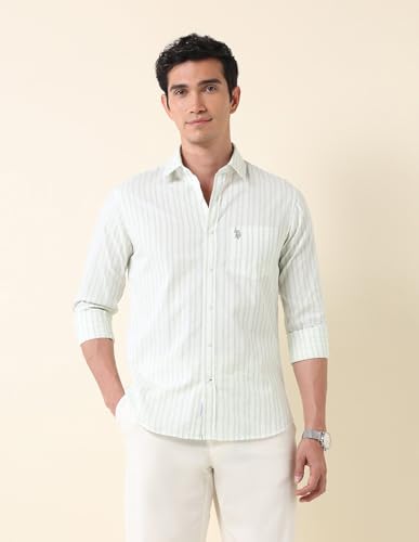 U.S. POLO ASSN. Men's Vertical Striped Twill Shirt Green