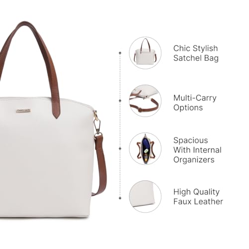 Fastrack Modern Satchel Bag for Women | Chic, Stylish Bag for Girls, Ladies, Women | Spacious Bag with Internal Organisers Made of Faux Leather (White)