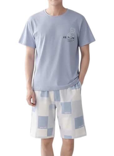 JVX Mens Korean Night Dress || Short Pyjama Set || Korean Nightsuit ||Men Nightwear ||Round Neck Short Sleeve Nightsuit || Loungewear || Everyday Nightdress (MPS-02)