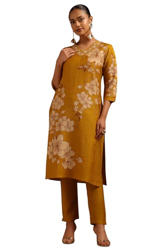 Soch Womens Mustard Desert Storm Floral Kurta Set With Cutdana