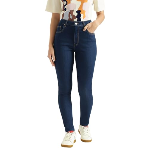 United Colors of Benetton Solid Skinny Fit High Waist Jeans (Size: 24) - 26P4DENIM125I901 Blue