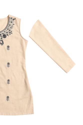 Soch Womens Off White Cotton Floral Tunic with Thread Work