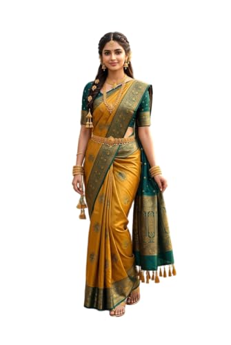 SREE KUMARAN Women's Kanchipuram Kubera Silk Pure Pattu Sarees With Blouse