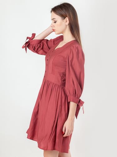 Zink London Women's Rust Solid Flared Short Dress