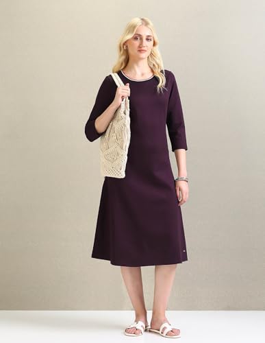 U.S. POLO ASSN. Women's Polyester A-Line Midi Casual Dress (UWSS24DRS107_Wine