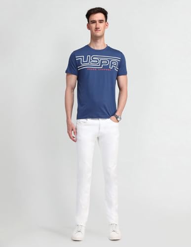 U.S. POLO ASSN. Mens Solid Half Sleeve Brand Carrier Round Neck T-Shirts (UDTSHS1055_Blue_S)