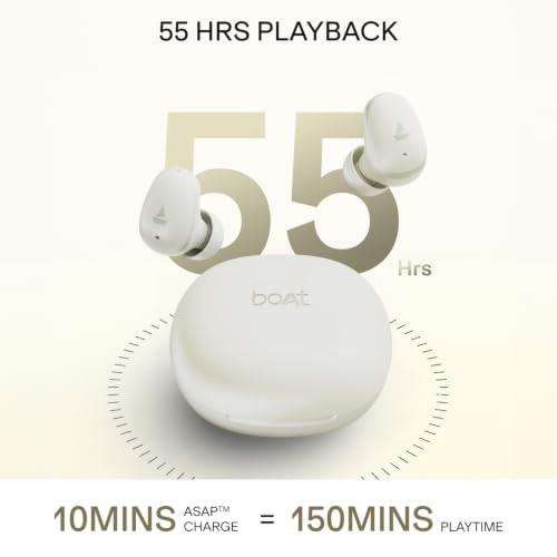 boAt Airdopes Plus 214, Up to 55 Hrs Playtime, Dual Mics with ENx™ Tech, Sleek Bean Design, 10mm Drivers, Voice Assistant, BEAST™ Mode, ASAP™ Charge, IWP™ Technology TWS Earbuds with mic (Silver Mist)