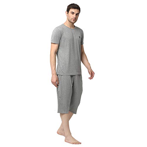 Mack Jonney Cotton Blend Night Suit Co-ord Set for Men with Round Neck Half Sleeve T-Shirt and Capri-T_MLG_C2_MLG_02-XL