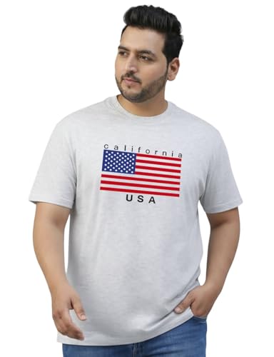 THE SOUTH STORE Men's Grey Melange Round Neck Half Sleeve Printed Plus Size T-Shirt | California