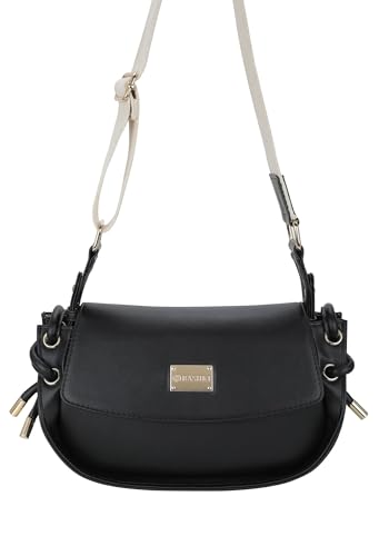RASHKI HAZE- Womens Crossbody Vegan Leather Handbag | Spacious | Unique Shape | Party Purse | Magnetic Button Closure (Black)