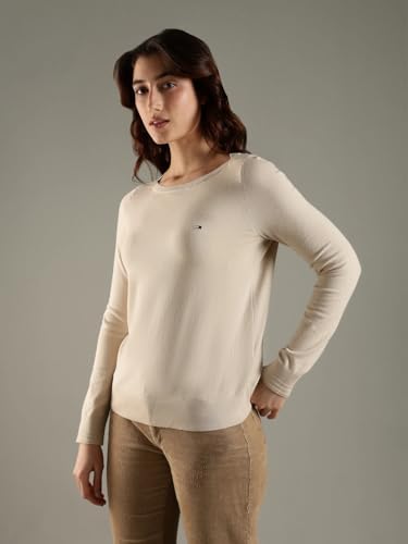 Tommy Hilfiger Women's Cotton Boat Neck Sweaters (F25HWSW015_Beige_XS)